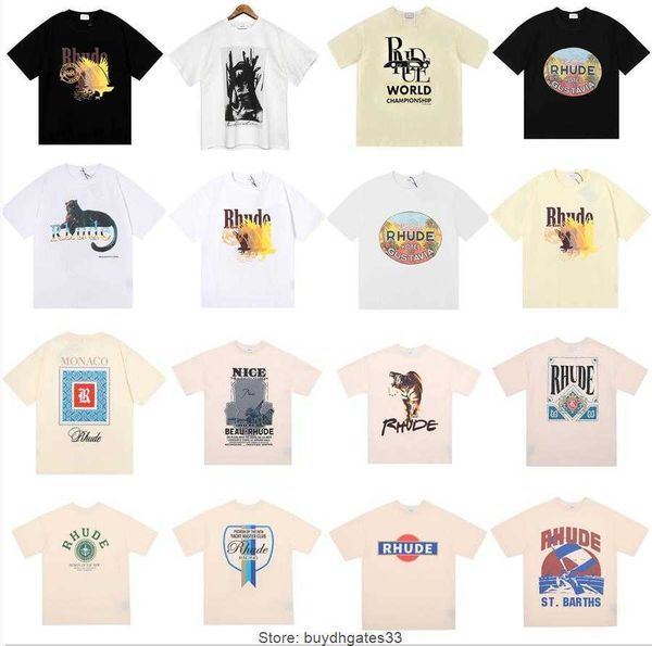 

rhude mens t-shirts designer for woman men shirts print letter loose high street fashion tee asian size, White;black