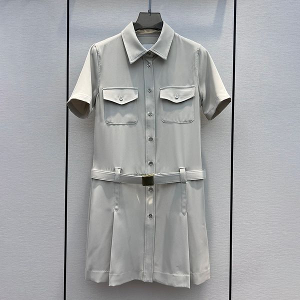 

solid color fashionable short sleeve leisure dress for women turn-down collar exquisite elegant lady clothes selling luxury dress, Black;gray