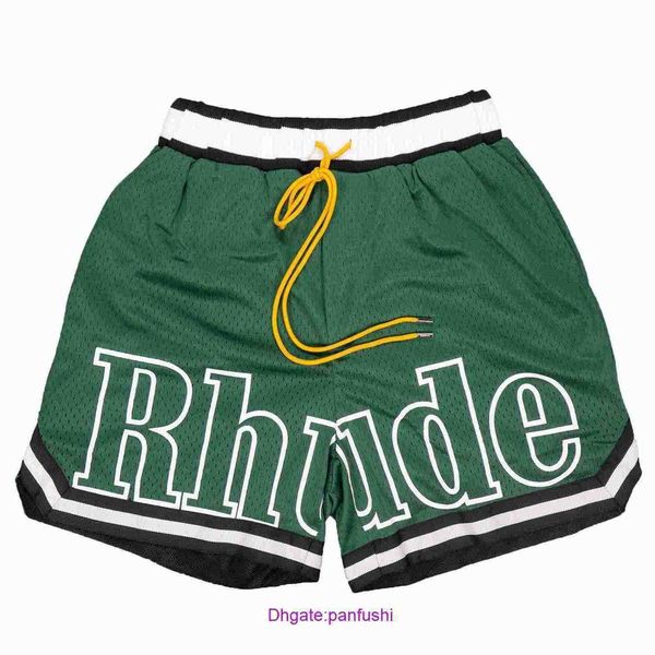 

rhude shorts wholesale designer for sale correct version of american high street trendy brand loose hip hop embroidered letters basketball m, White;black