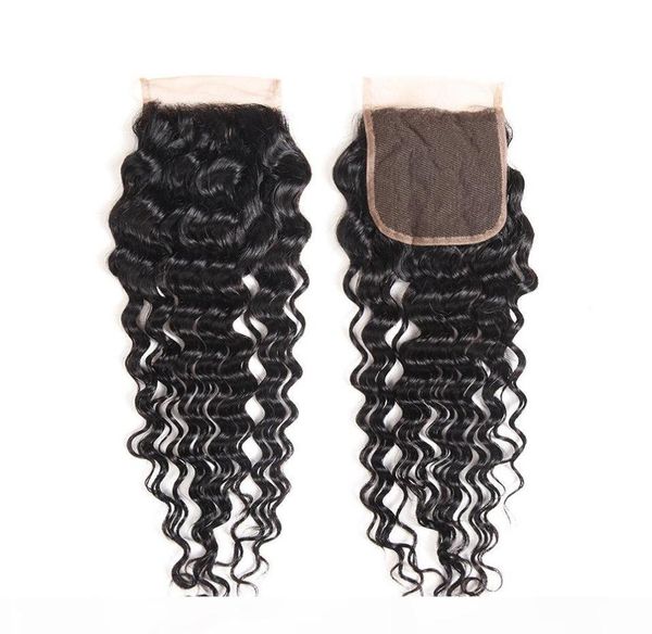 

4x4 closure deep wavy part malaysian deep wave closure human hair lace closure piece natural black color8586990, Black;brown