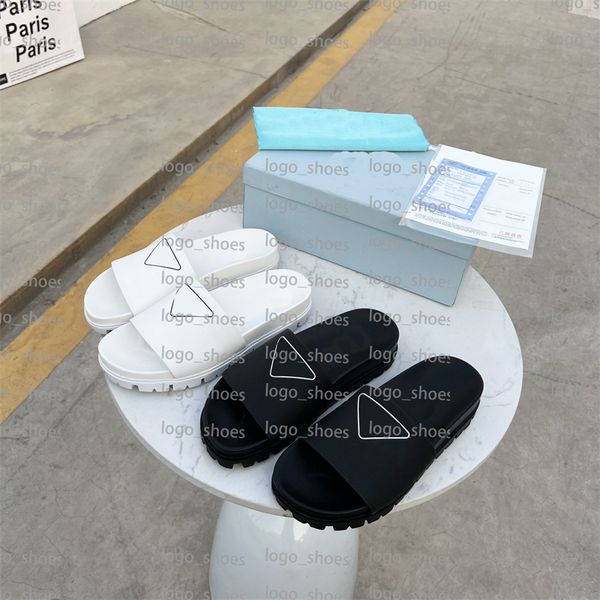 

classic brand shower room slides designer letter triangle logo beach slippers soft botton summer sandal with original box, Black