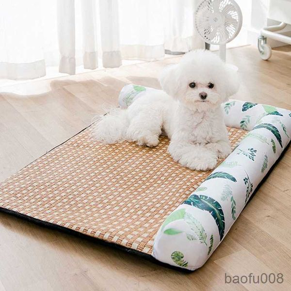 

cat carriers houses summer pet cooling pad breathable rattan with non-slip bottom cat blanket cushion for sofa sleep bed r230608