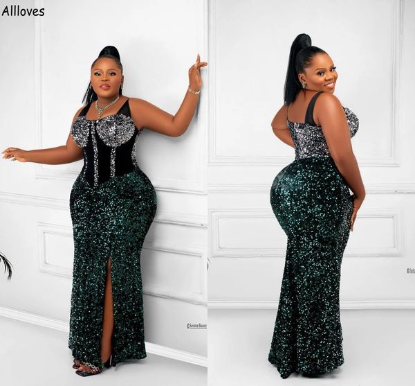 

south african girls dark green glitter sequined evening dresses spaghetti straps split vestidos de festa long mermaid plus size formal party, Black;red