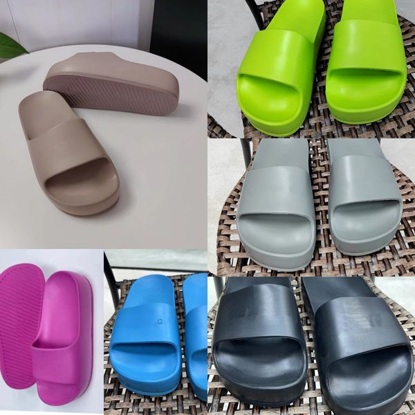 

paris chunky slippers platform wedge slides womens logo slide luxury designer sandal mules 2023 summer shoes ladies beach pool slider thick, Black