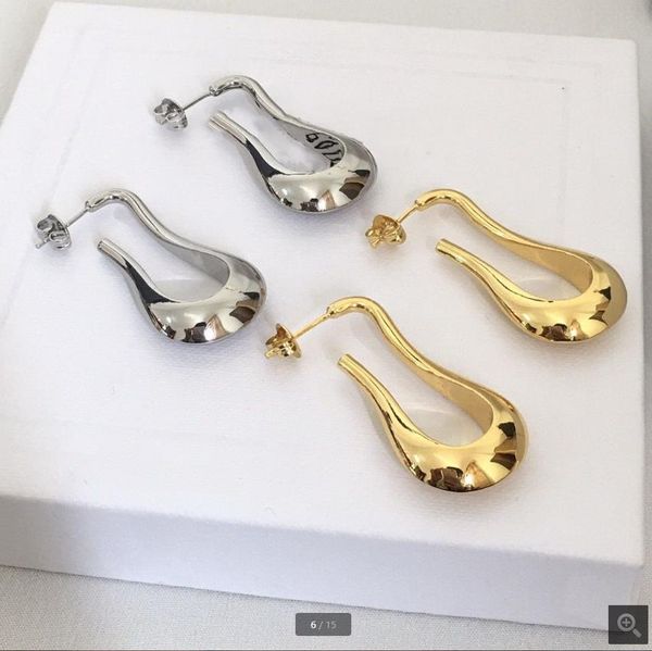 

new droplet shaped long u-shaped earrings women's french style geometric shine gold earrings luxury jewelry e3001, Golden;silver