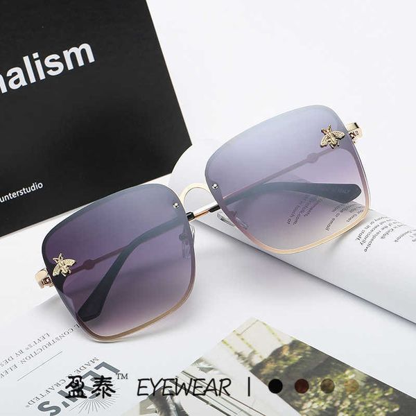 

2022 new little bee women's colorful box fashion frameless sunglasses, White;black