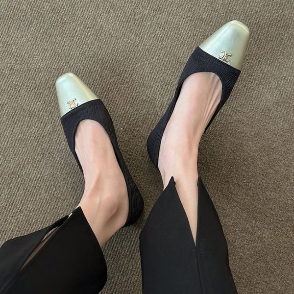 

2023 new spring arrival women flats ballet fashion buckle flat shoe female shallow ballerina slip, Black