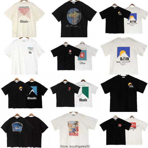 

designer fashion clothing tees tshirts rhude niche trendy brand design sense male female couple fog loose fitting t-shirt half sleeved stre, White;black