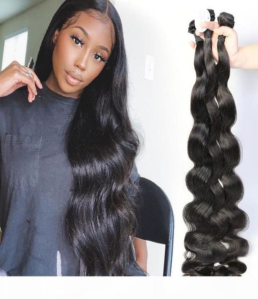 

30 32 34 36 38 40 inch brazilian body wave hair weaves 100 human hair weaves 3 bundles remy hair extensions1376134, Black
