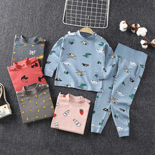 

spring children's underwear set for boys and girls pure cotton high waist clothing autumn trousers baby pajamas home furnishings, White