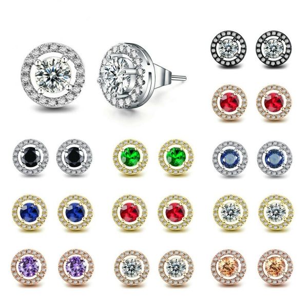 

2023 sell stud earrings simple fashion jewelry white gold fill round cut 5a cubic zircon cz diamond multi color, Golden;silver