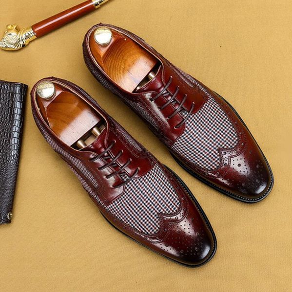 

oxford shoes men pu solid color fashion business casual party banquet daily retro carved lace-up brogue dress shoes, Black