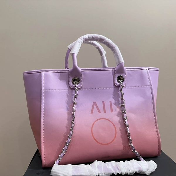 

gradual color large capacity women beach bag macaron leather quilted outdoor designer bag printed lettering luxury handbag two tone classic