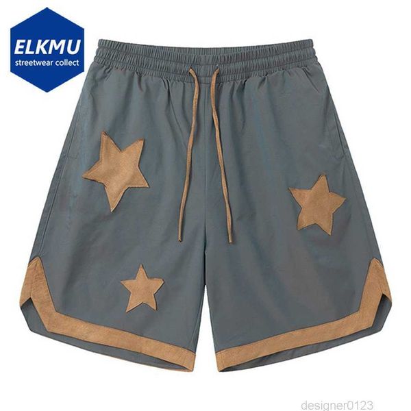 

star splicing shorts men summer loose casual shorts y2k harajuku hip hop streetwear sports basketball shorts, White;black