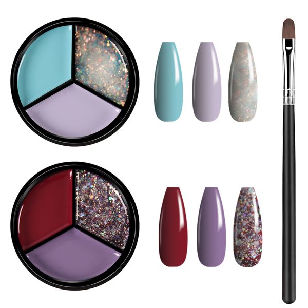 

buriburi 6 colors solid gel nail polish with brush set, pudding cream gel soaking palette curing needed manicure diy salon nail kit (20-22-g, Red;pink