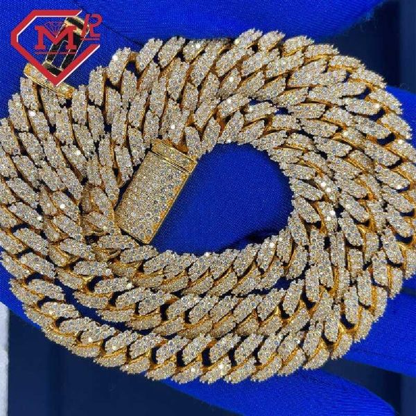 

hip hop 10mm cuban chain set prong setting 925 sterling silver vvs diamond moissanite link