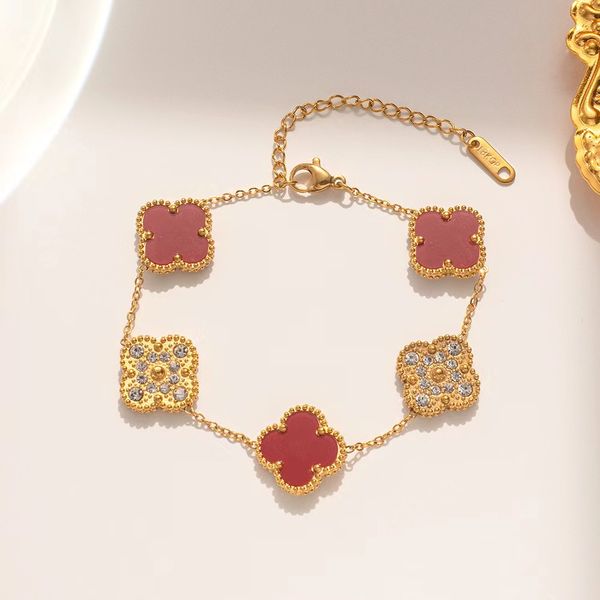 

bracelets designer clover bracelet designer charm bracelets for women 18k gold white red blue mother of pearl link 4 leaf 5 flowers love bra, Golden;silver