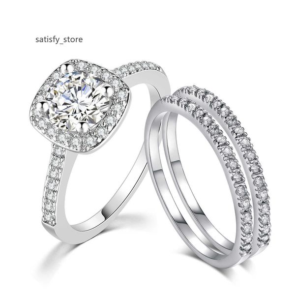 

wedding engagement rings set for women couple square silver color cubic zircon birde ring dazzling fashion jewelry sr531-m