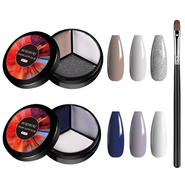 

buriburi 6 colors solid gel nail polish with brush set, pudding cream gel soaking palette curing needed manicure diy salon nail kit (03-11), Red;pink