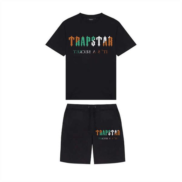 

summer mens trapstar t shirt set short sleeve tracksuit sportswear hip hop black casual loose cotton london fashion streetwears, White;black