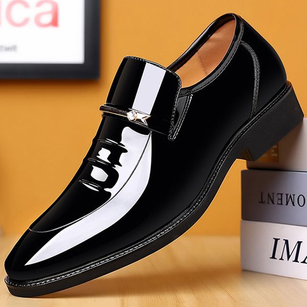 

patent leather shoes for men business shoes casual point toe slip on loafers for men luxury party wedding plus size shoes, Black
