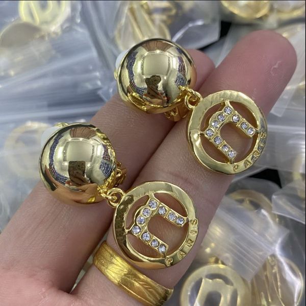 

new gold ball and letter pendant ear studs diamonds women's 18k gold plated earring luxury jewelry e6989, Golden;silver