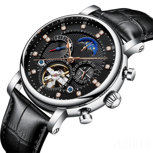 

fashion watches men luxury watch skeleton tourbillon mechanical automatic montre de luxe classic leather strap ew factory women watches gent, Slivery;brown