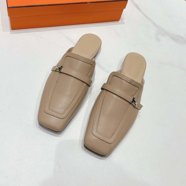 

kelly designer mule slippers women loafer mule women shoes calfskin 100% real leather groupie mule size 34-42 luxury summer plated kelly buc, Black