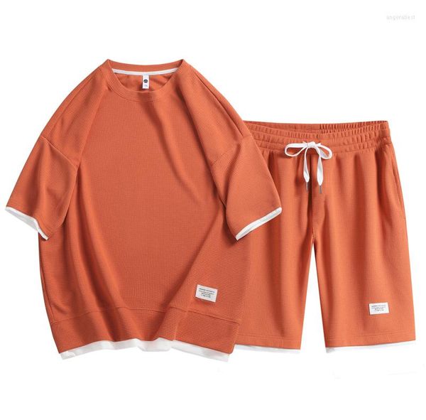 

women's tracksuits summer solid shorts sets women casual two pieces waffle short sleeve t shirts and outfit, Gray