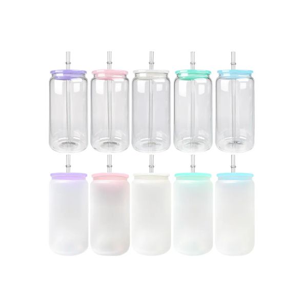 

16oz sublimation glass jar sublimation blank mason jar with colorful plastic lid and plastic straw l01