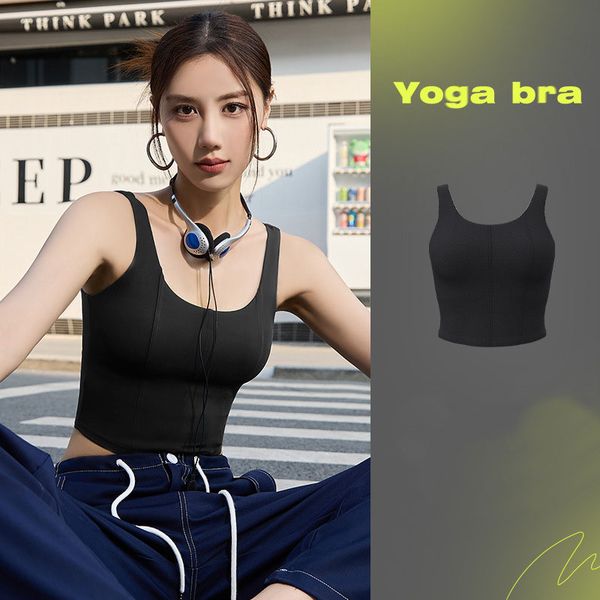 

outer wear shockproof running fitness yoga vest women with chest pad showing thin fish bone line beautiful back sports underwear