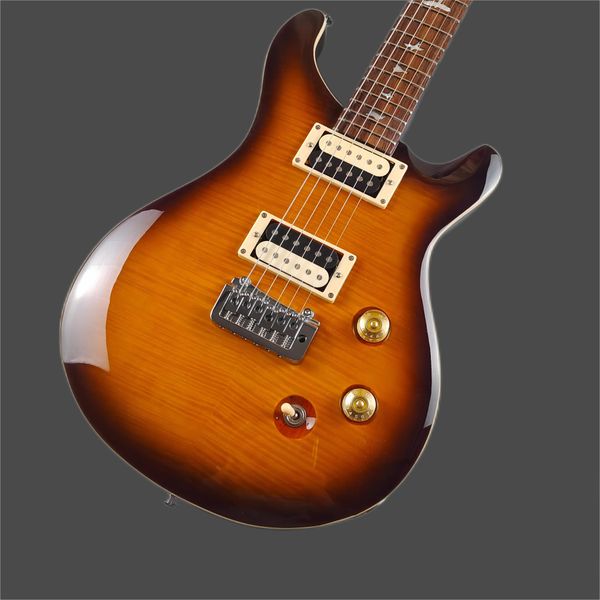 

prs electric guitar, sunset color tiger pattern, white pearl bird inlay, silver accessories, trill, quick package