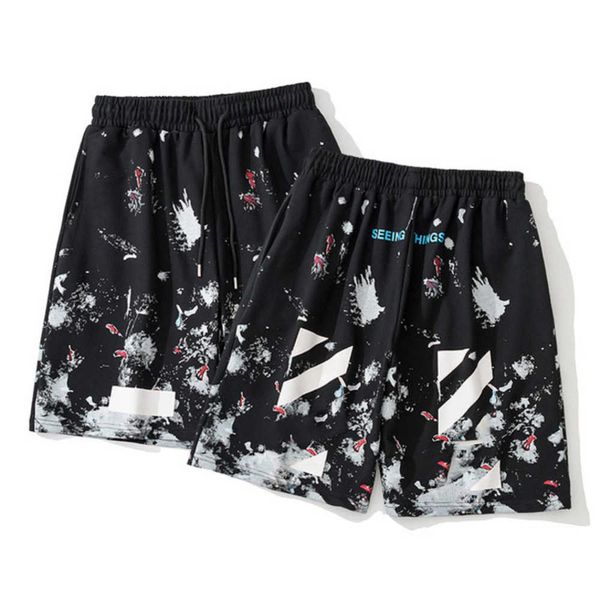 

white brand men's fashion designer shorts summer luxury casual sports pants loose arrow printed reflective stripe short black gym sweat, White;black