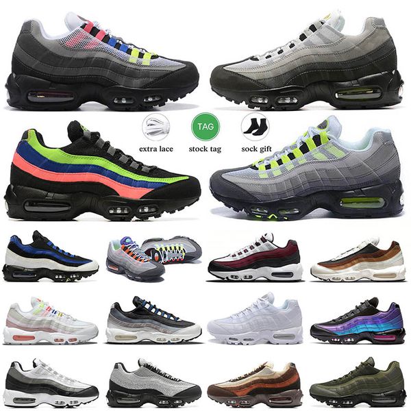 

designer 95 og running shoes mens dark army greedy chaussures 95s neon solar red triple black white reflective volt earth day navy blue grap