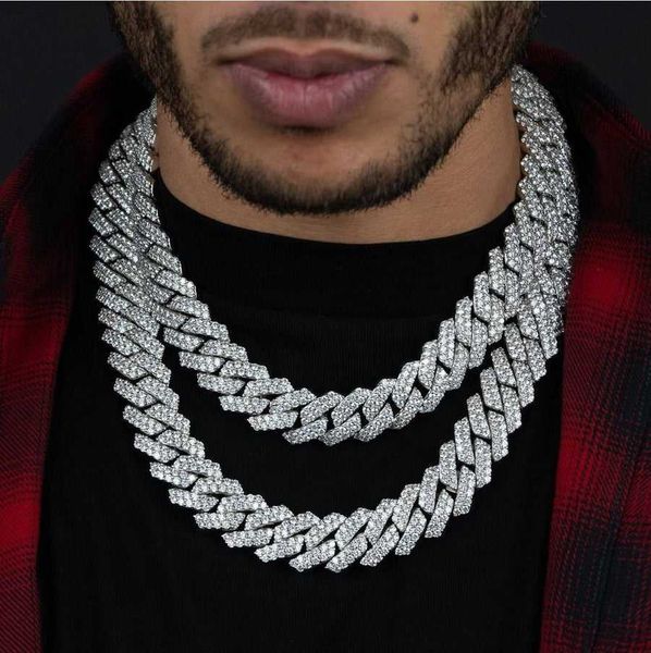 

hip hop jewelry 16 18'' prong cuban links s925 silver vvs moisssanite diamond 18k gold rhodium plated cuban chain necklaces men