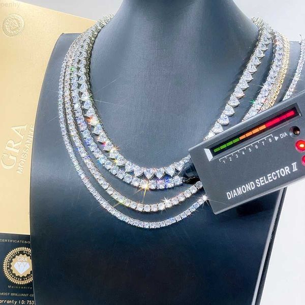 

925 silver hip hop necklace 3mm 4mm 5mm tennis chain with d vvs clarity moissanite diamond women mens link