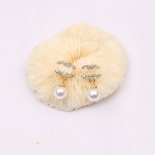 

18k gold plated designer brand earrings designers letter stud earring for women&girl pearl pendant rhinestone earring wedding party jewerlry, Golden;silver