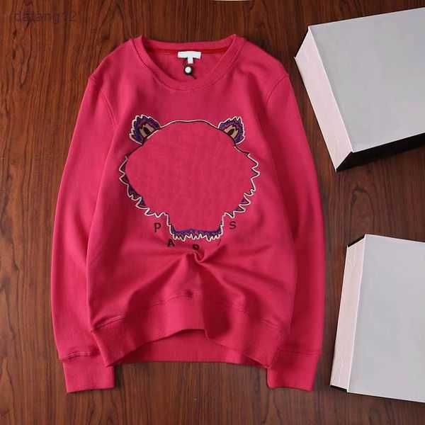 

designer fashion men women hoodie tiger head advanced embroidery round neck pullover autumn winter loose high street classic 64y6 5n4f, Black