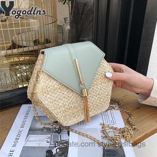 

shoulder bags hexagon mulit style straw+leather handbag women summer rattan bag handmade woven beach circle bohemia shoulder bag