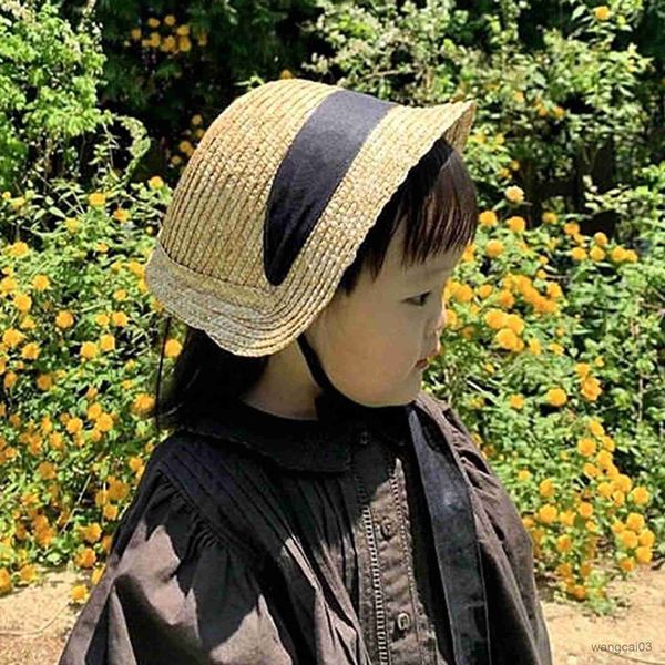 

caps hats kids straw bucket hat cute hat sun protection fisherman cap wide brim for children girls boys, Yellow