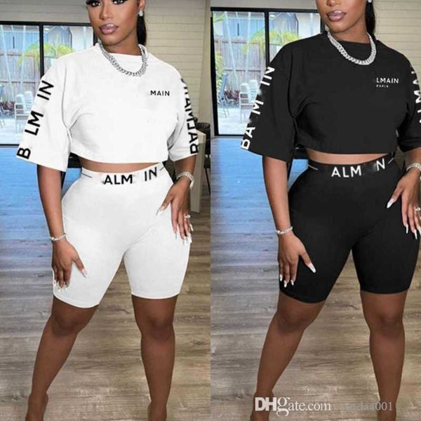 

summer sportswear designer women 2 piece set fashion letter offset printed round neck short sleeve shorts suit, Gray
