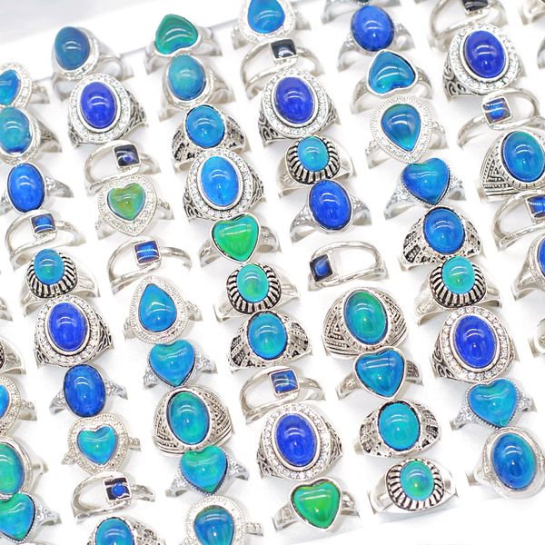 

wholesale 30pcs mix design mood vintage rings women men temperature emotion feeling change color fashion finger party gifts jewelry bulk lot, Golden;silver