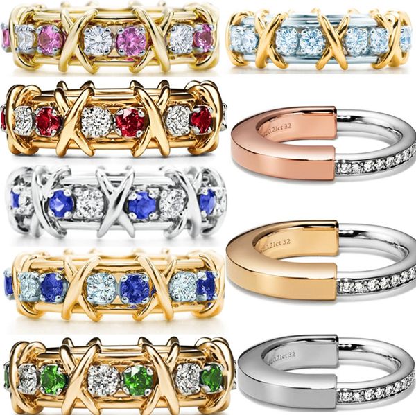 

2023 new silver wedding rings for tif lovers engagement rings gifts diy schlumberger ring designer jewelry, Slivery;golden