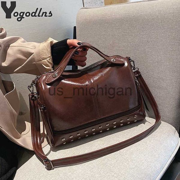 

evening bags female vintage shoulder bag luxury handbag soft pu leather crossbody bags for women casual boston tote bolsa feminina j230609