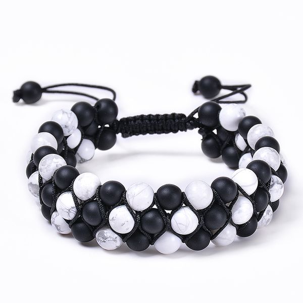 

6mm natural stone howlite three layer bracelet hand braided woven 3 row beaded gemstone bracelet for men and women, Black