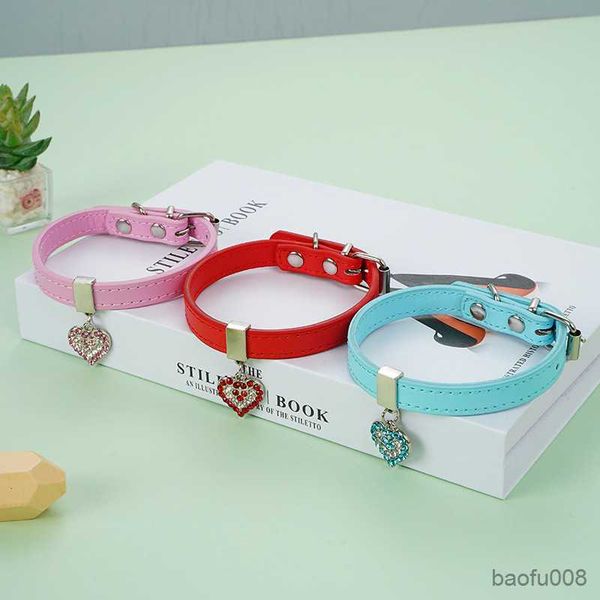 

dog collars leather dog cat collar adjustable kitten neck collars lead with bling for small cats pet r230609
