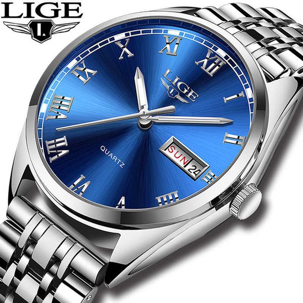 

lige watches men waterproof stainless steel luxury angue wrist week display date sports quartz watch montre homme 230605, Slivery;black
