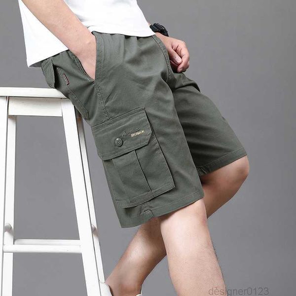 

cargo shorts men casual streetwear solid color cotton shorts with elactic waist work wear knee length shorts, White;black