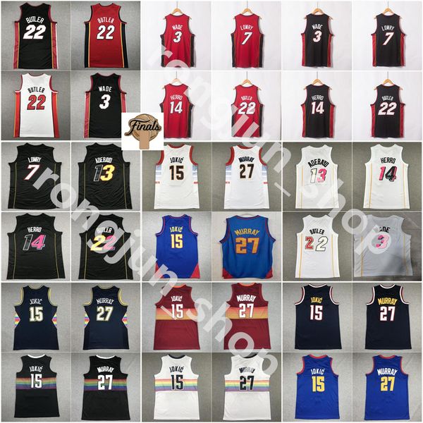 

2023 stitched basketball jerseys jimmy butler dwyane wade tyler herro bam adebayo lowry iverson jokics allen murray dikembe mutombo size s-2, Black;red