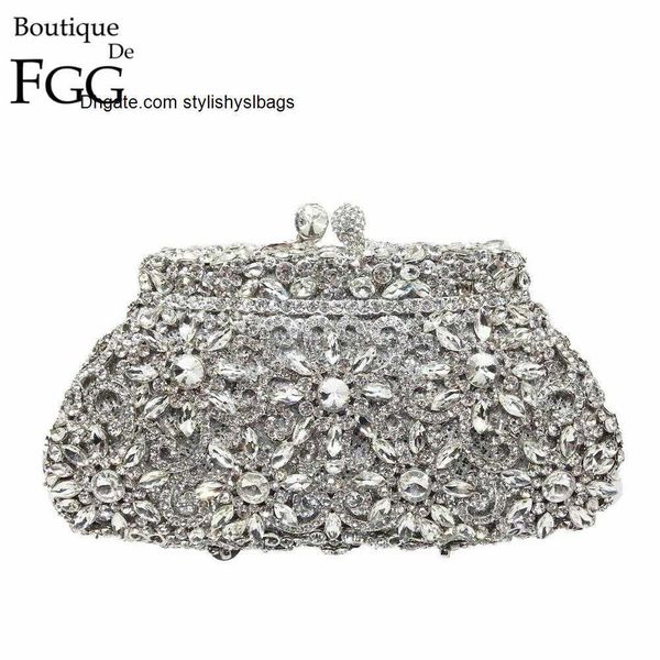 

shoulder bags boutique de fgg flower crown minaudiere clutch silver crystal evening handbag women party prom bag bridal clutches wedding pur